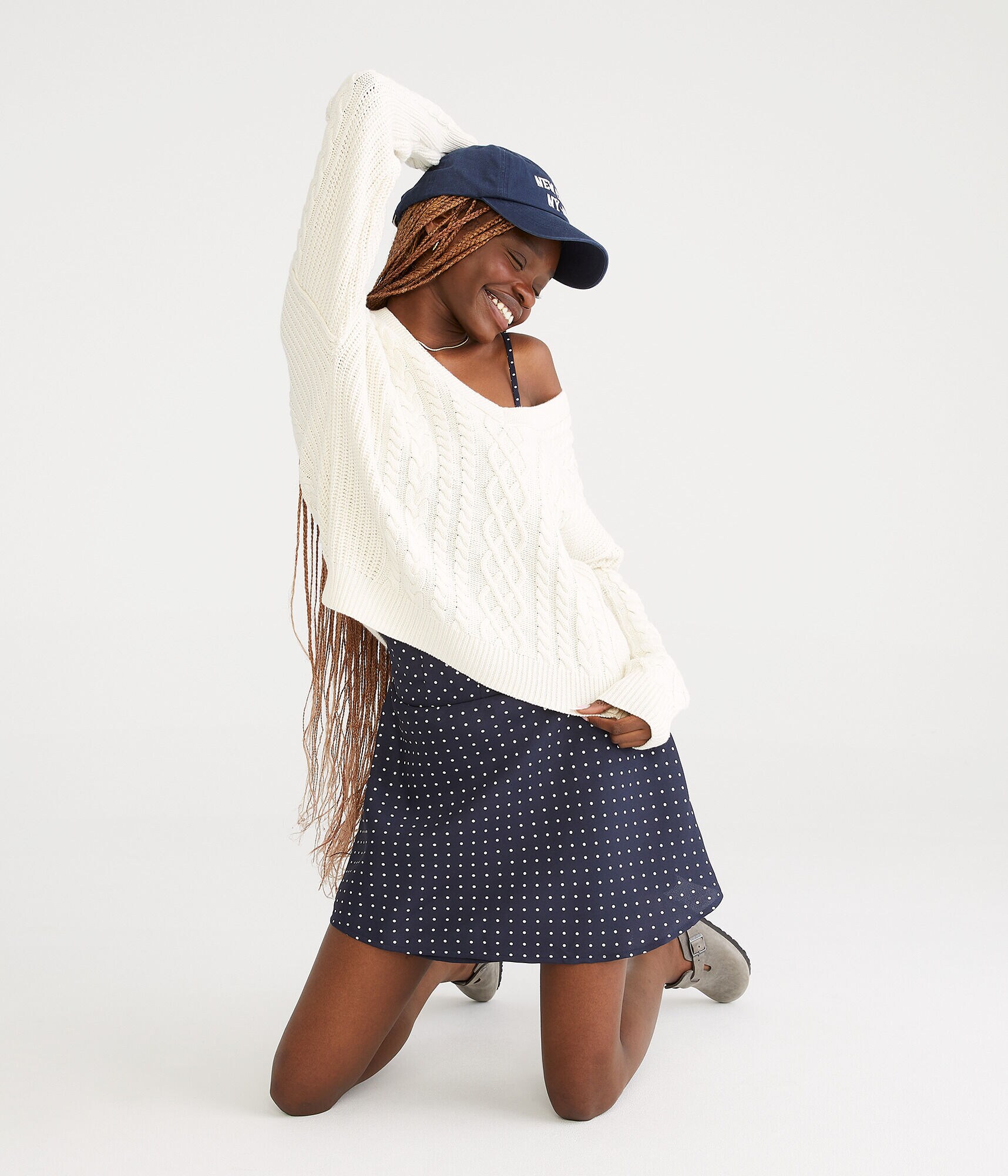 Slouchy Cable V-Neck Sweater