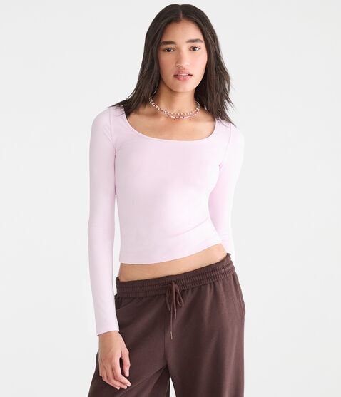 Long Sleeve Buttery Soft Scoop-Neck Tee Long Sleeve Buttery Soft Scoop-Neck Tee