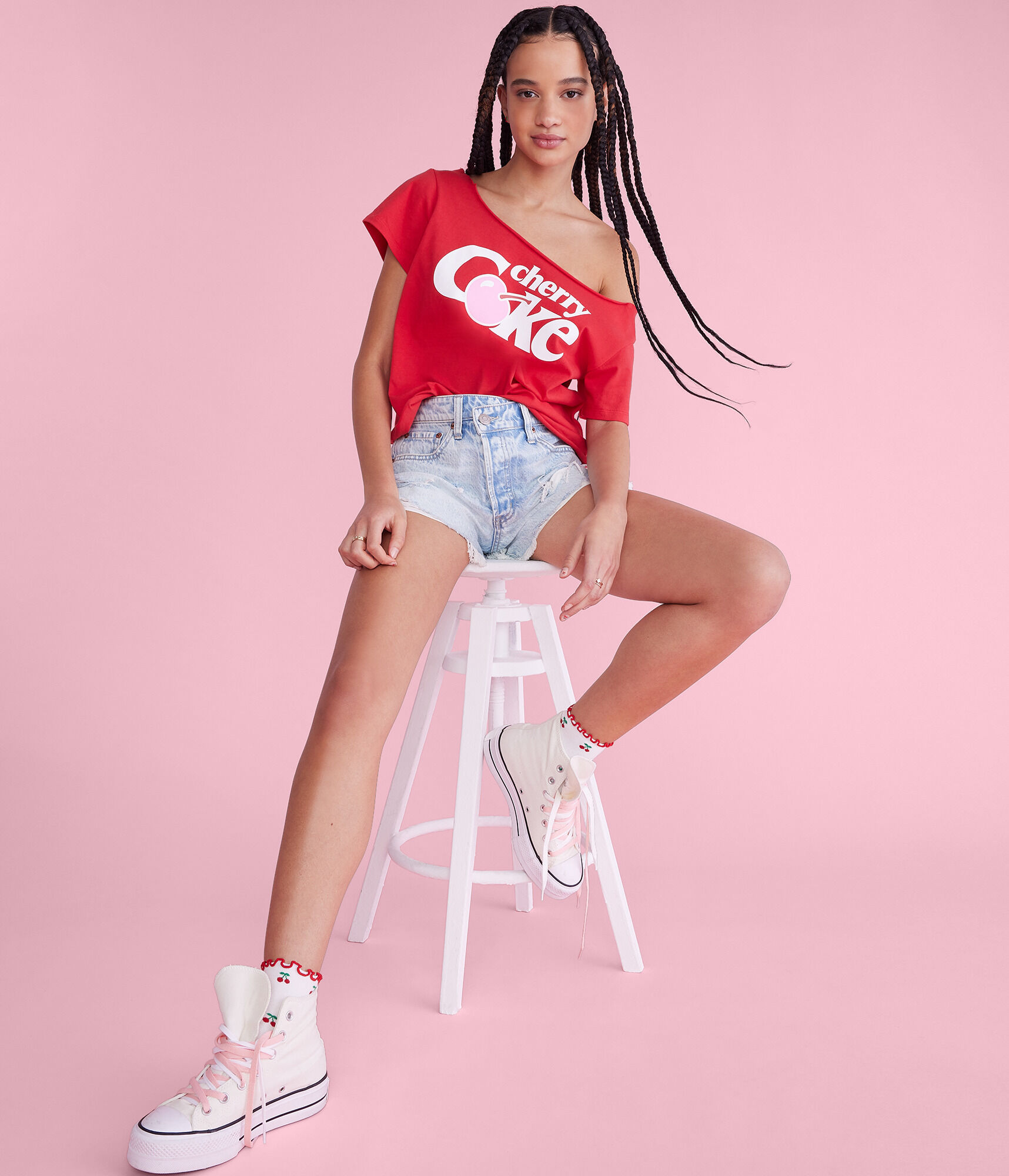 Cherry Coke Off-The-Shoulder Graphic Tee