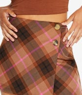 Plaid Mid-Rise Wrap Mini Skirt