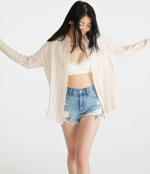 Long Sleeve Striped Gauze Oversized Shirt Long Sleeve Striped Gauze Oversized Shirt