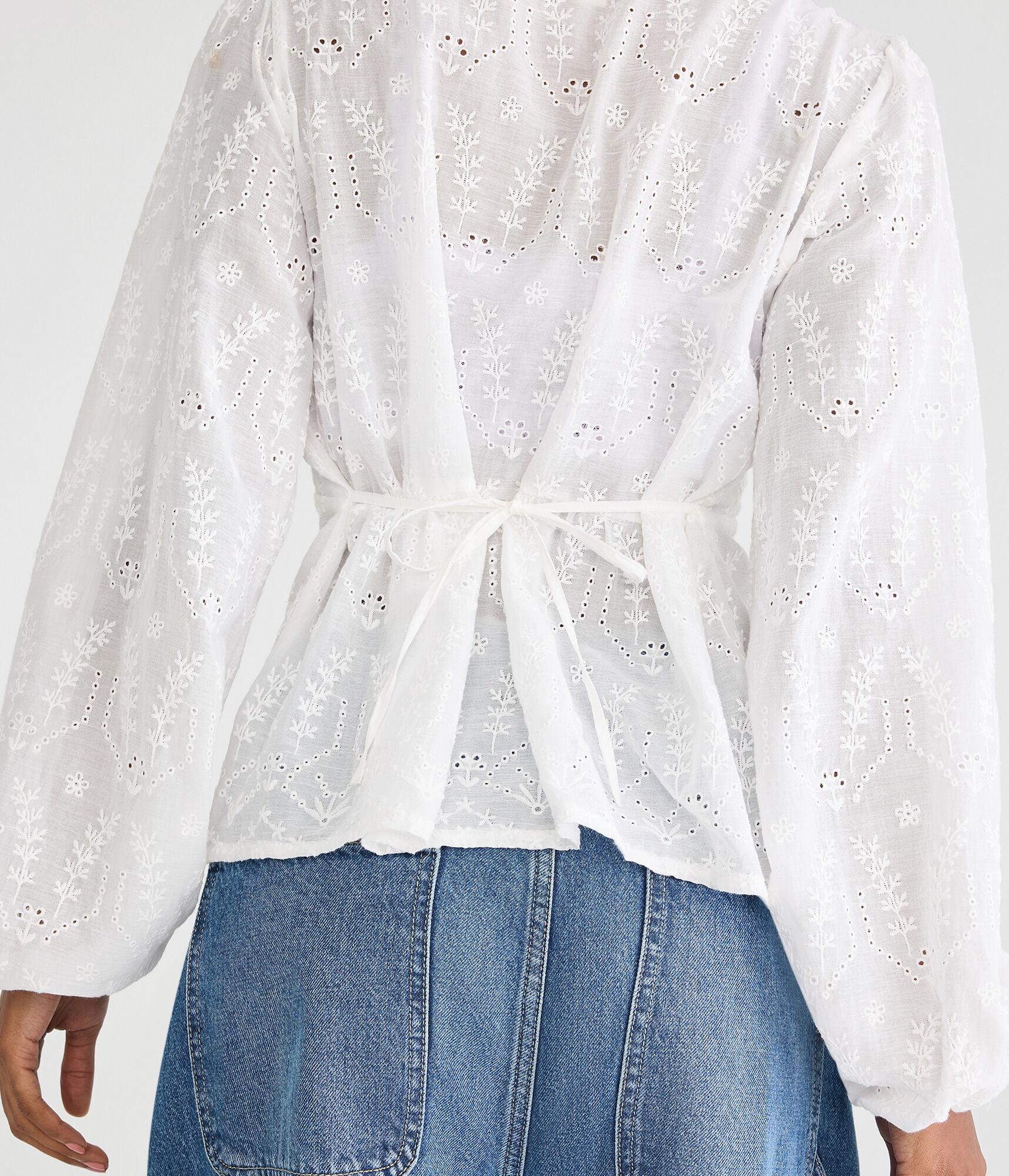 Long Sleeve Eyelet V-Neck Babydoll Blouse