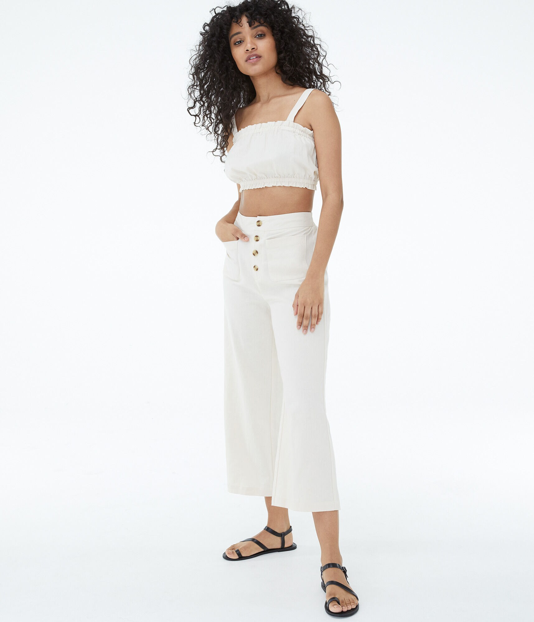 High-Waisted Button-Front Culottes