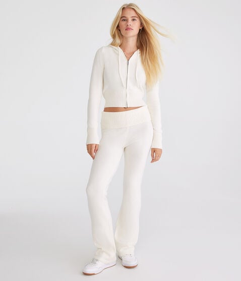 Flare Mid-Rise Fold-Over Sweater Pants