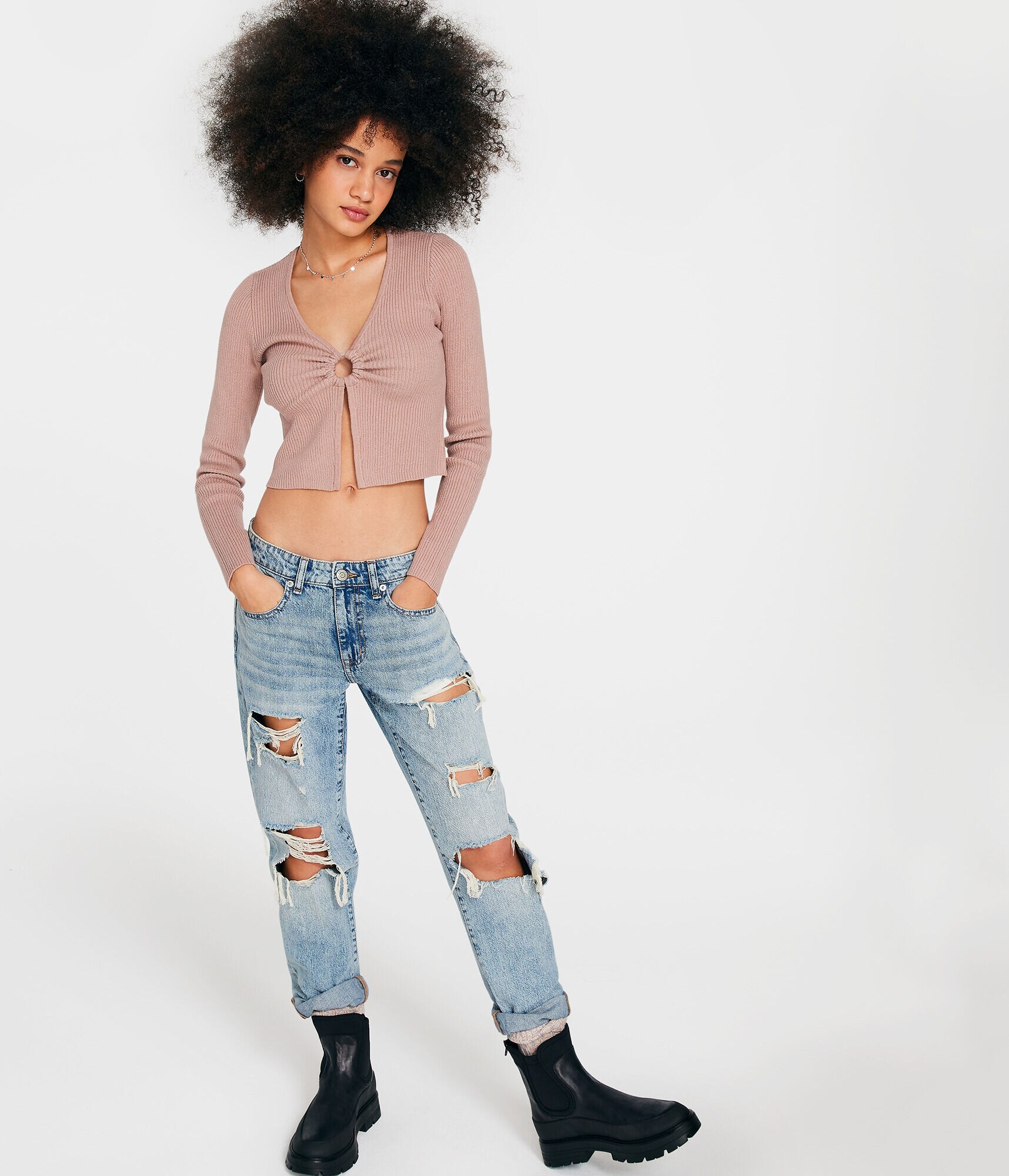 Ribbed Keyhole Cropped Flyaway Sweater