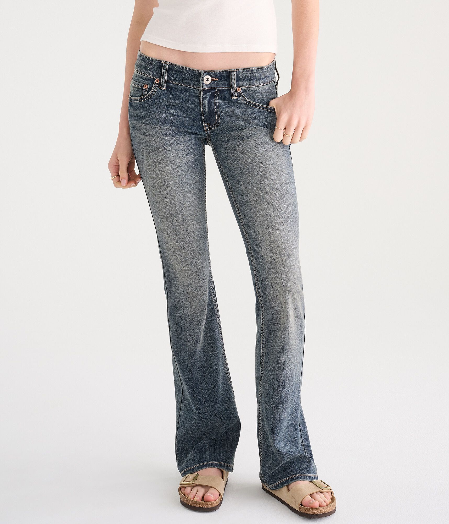 Super Low-Rise Bootcut Bow Pocket Jean