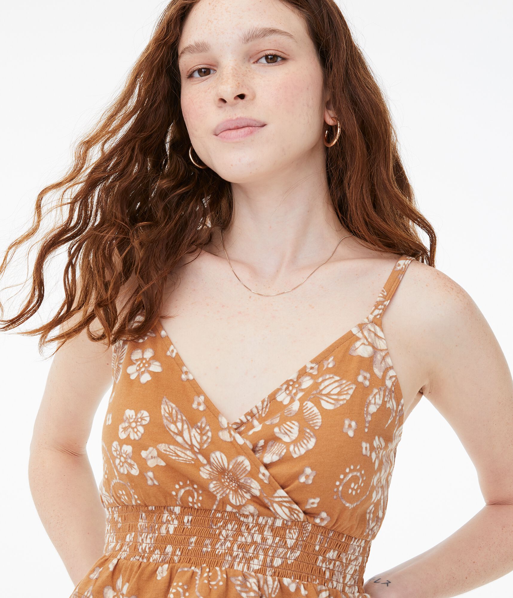 Floral Smocked Surplice Crop Top