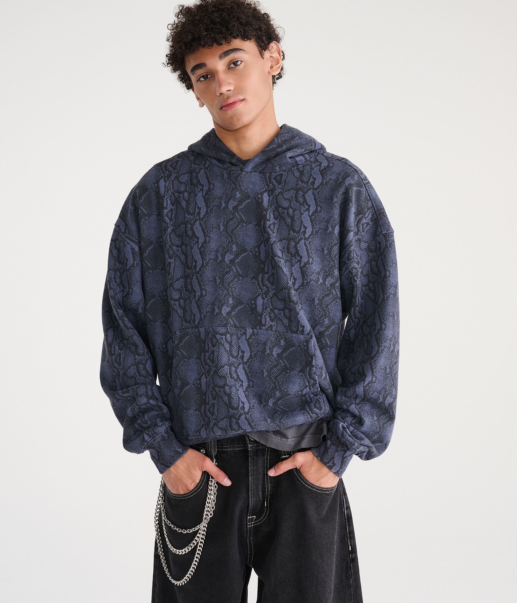 Cloud Soft Snake Print Boxy Pullover Hoodie