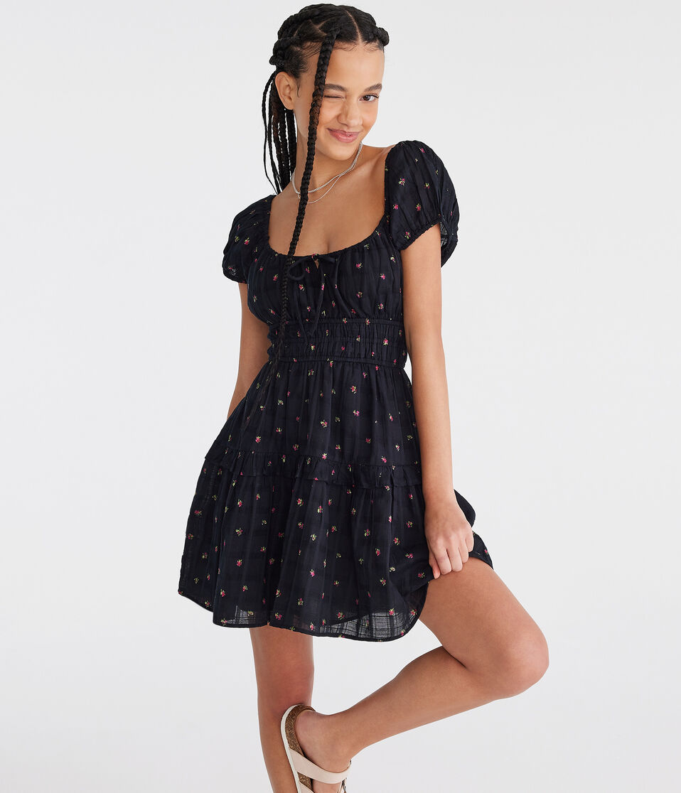 Floral Scoop-Neck Ruffled Fit Flare Dress