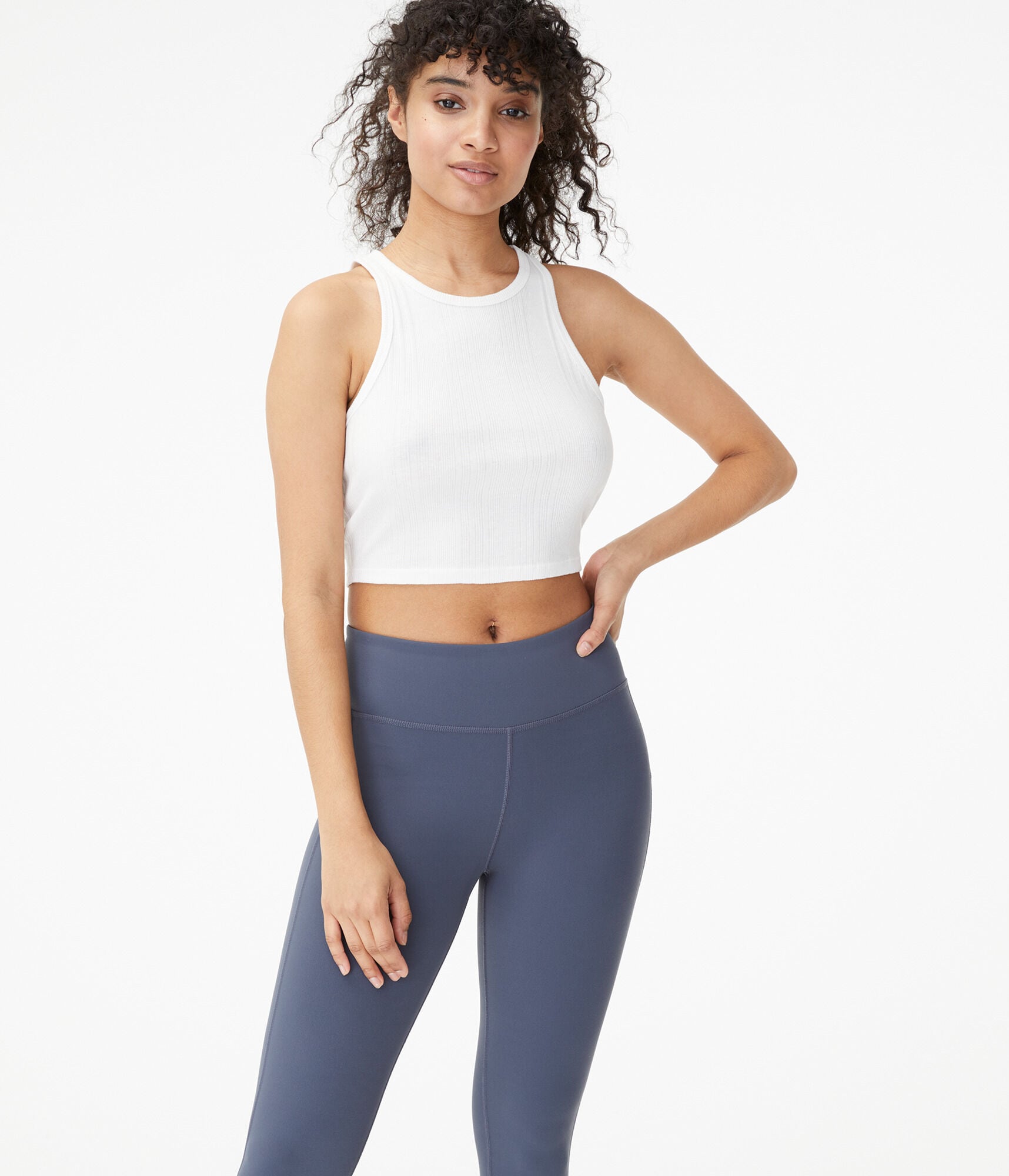 Ribbed High-Neck Cropped Tank
