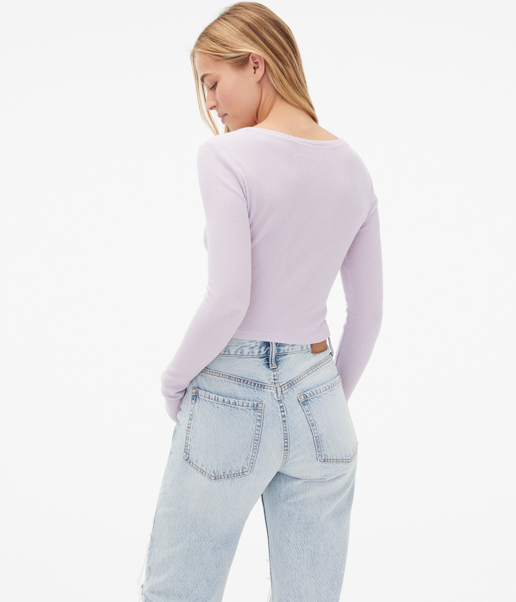 Long Sleeve Cropped Henley Shrunken Tee