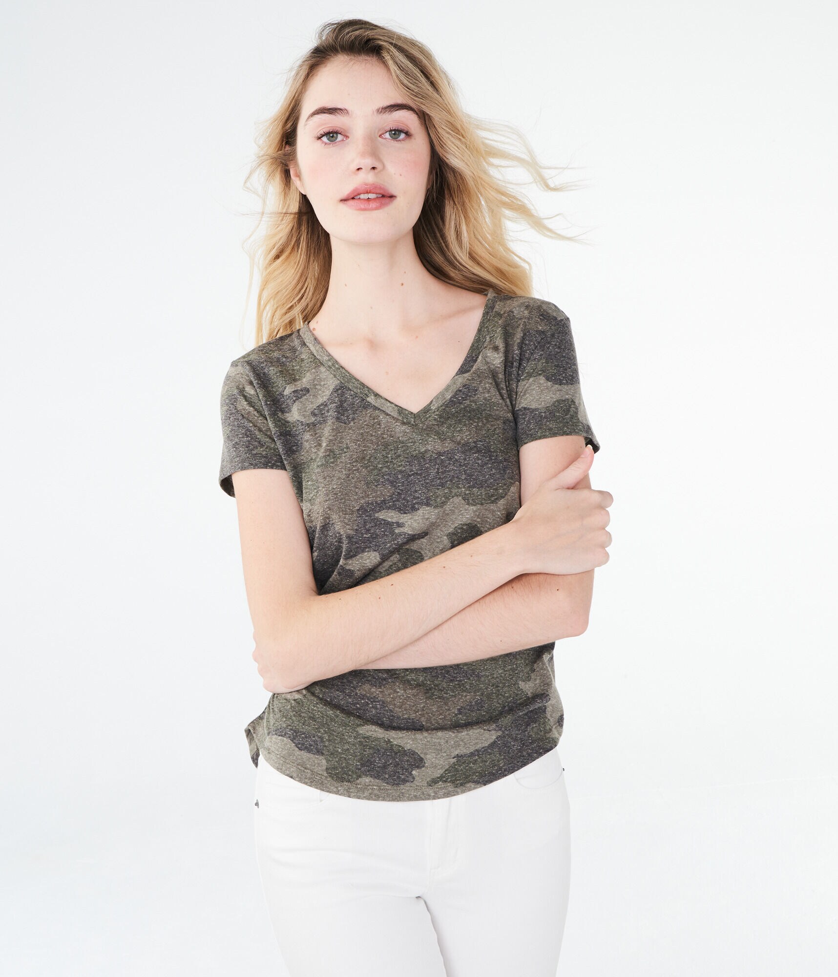 Camo V-Neck Tee