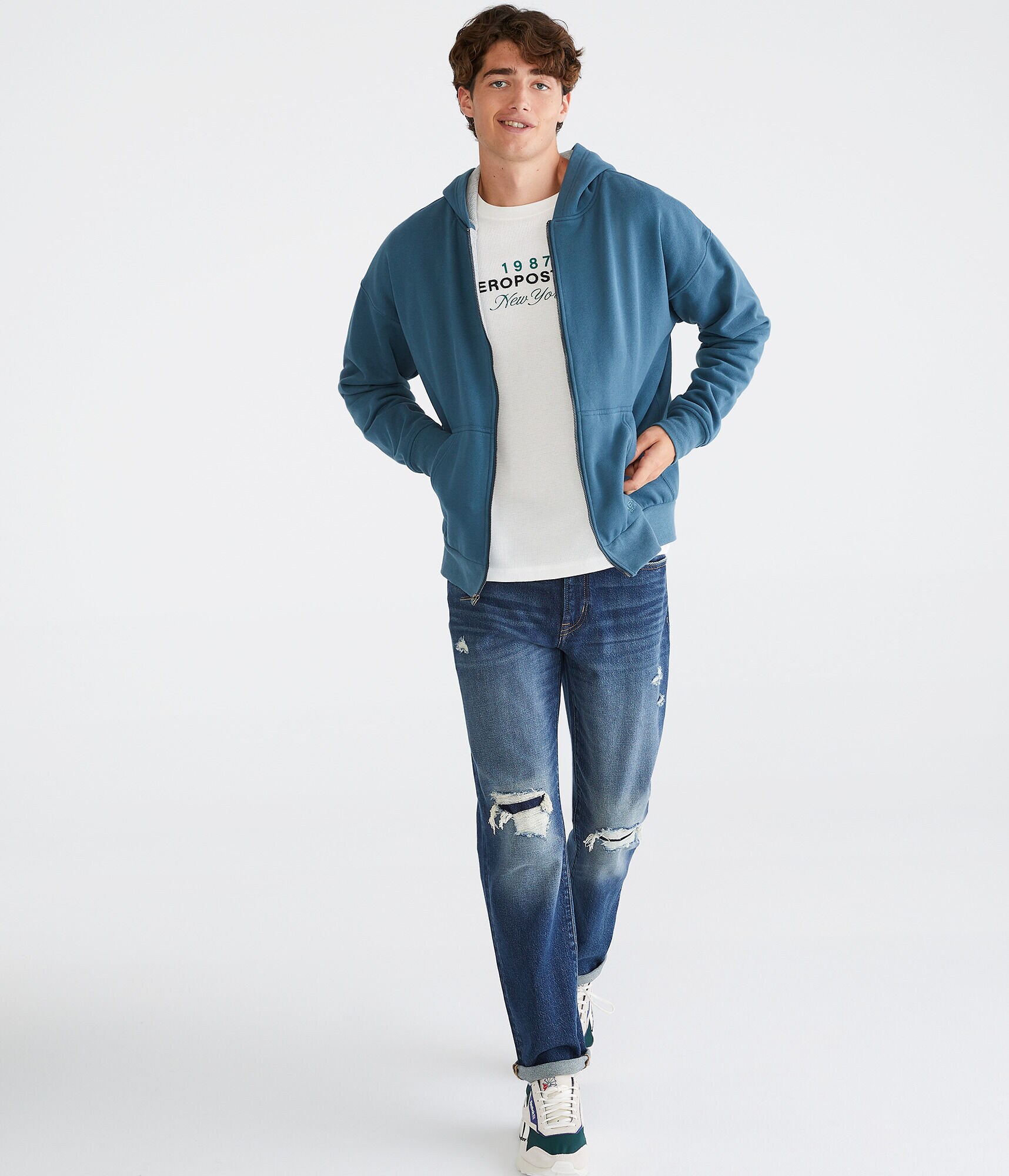 Solid Thermal Full-Zip Hoodie