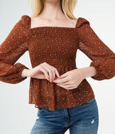 Long Sleeve Floral Smocked Top
