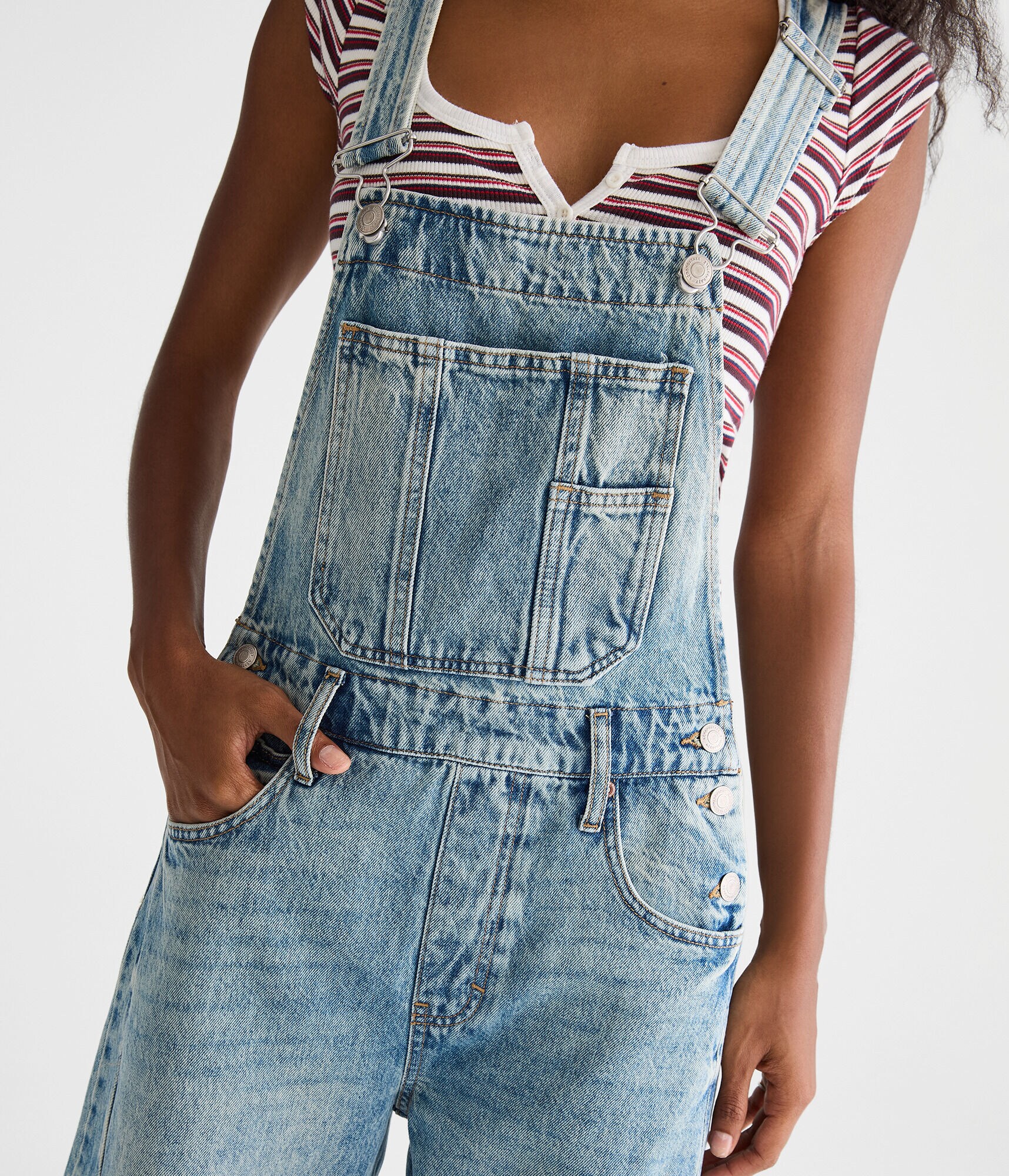 Barrel Leg Denim Overalls