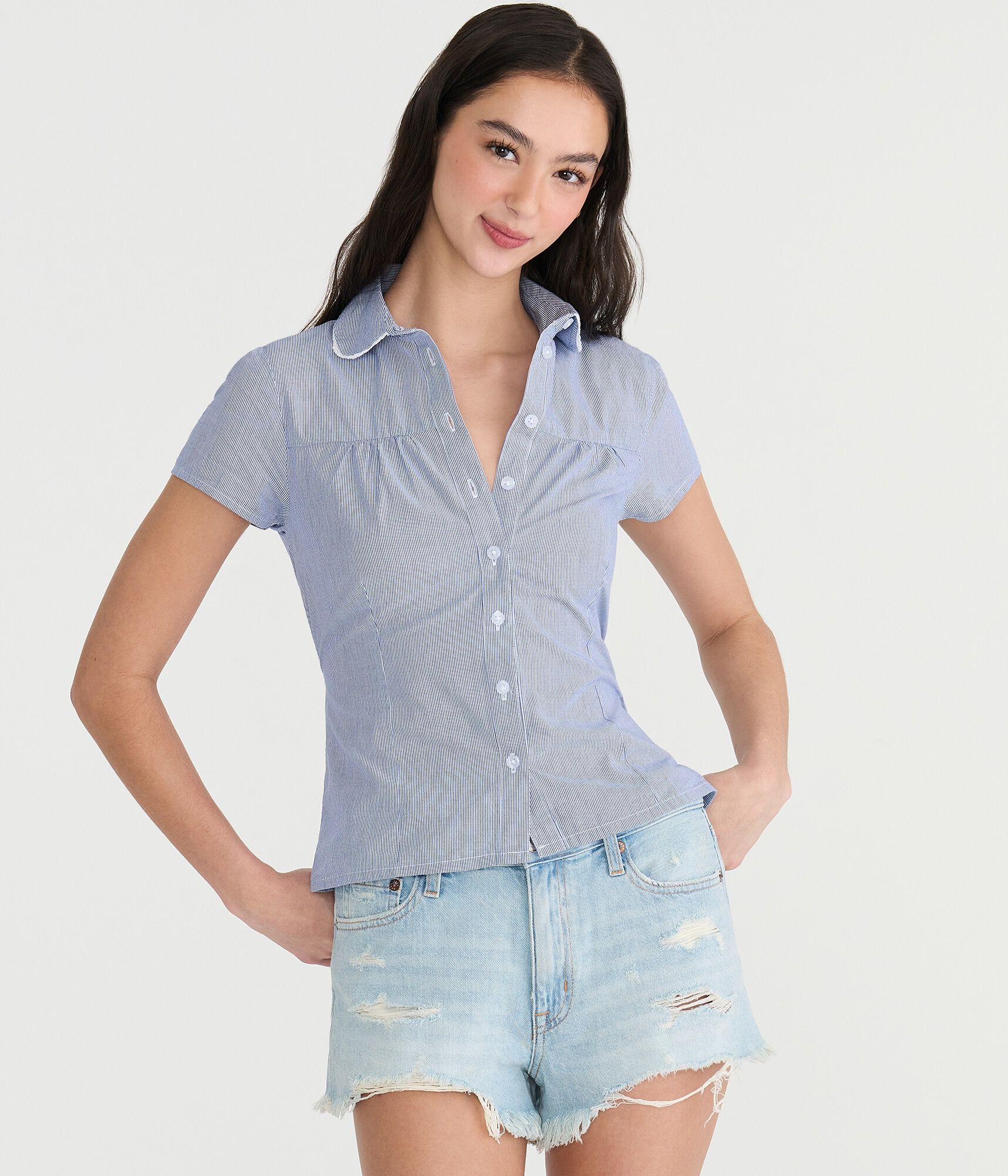 Striped Tie-Back Peter Pan Blouse