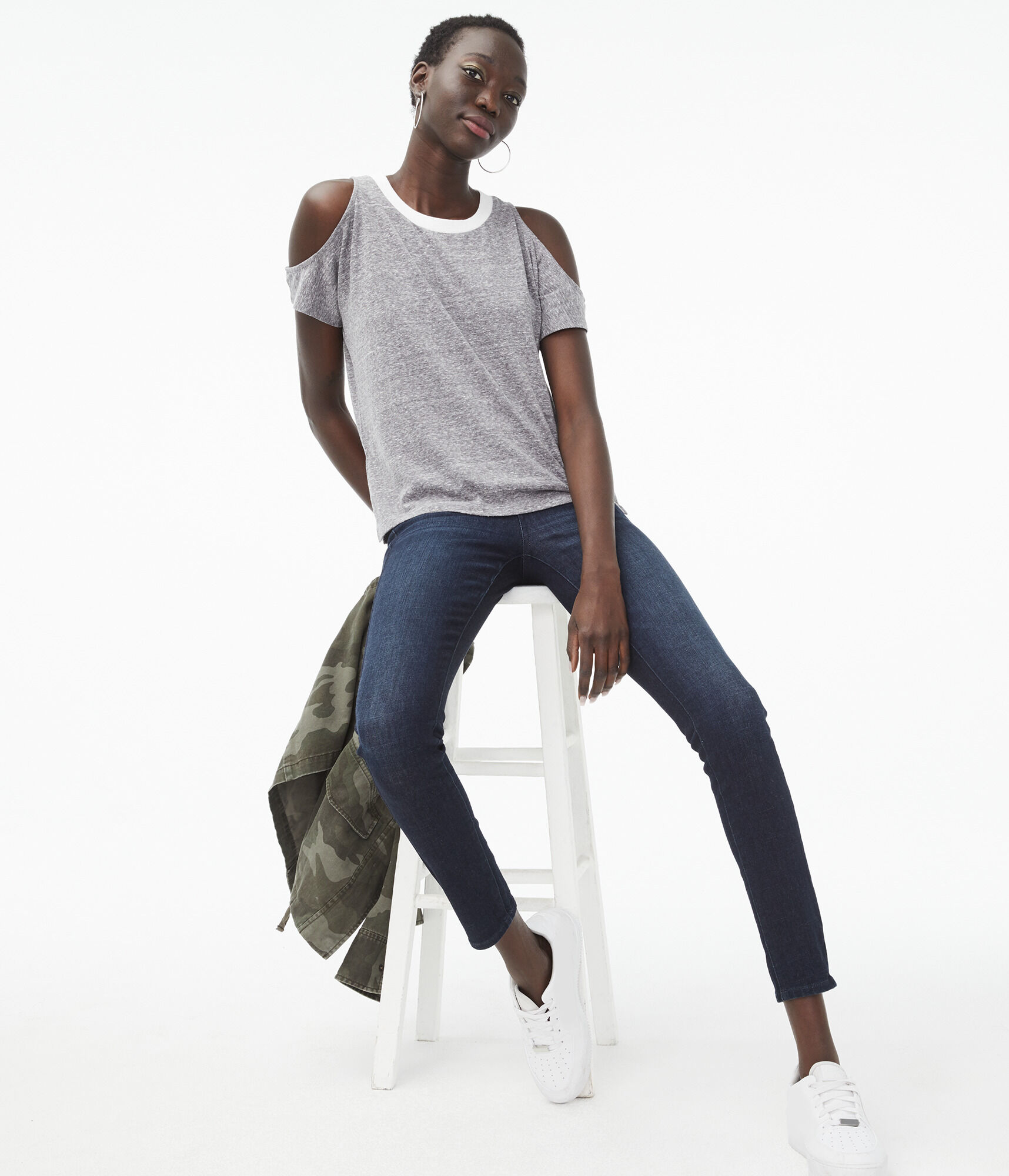 Ringer Cold-Shoulder Crew Tee