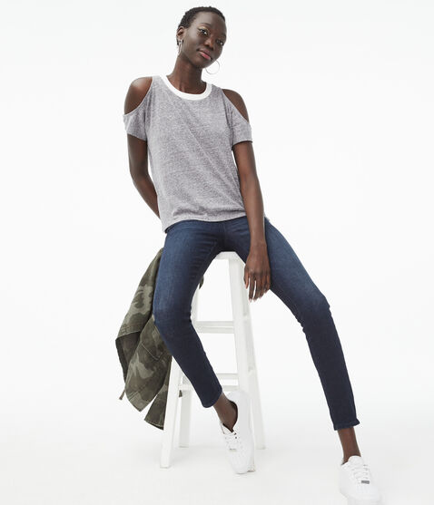 Ringer Cold-Shoulder Crew Tee