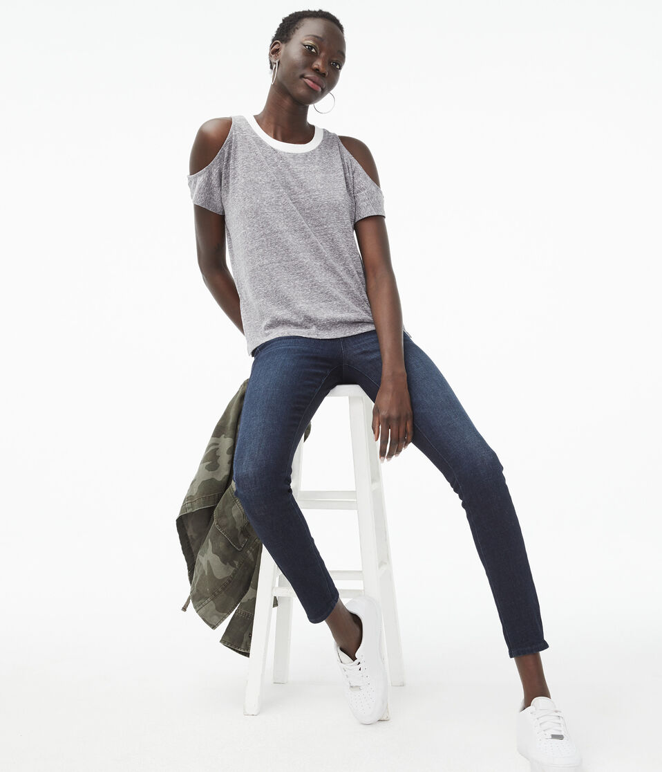 Ringer Cold-Shoulder Crew Tee