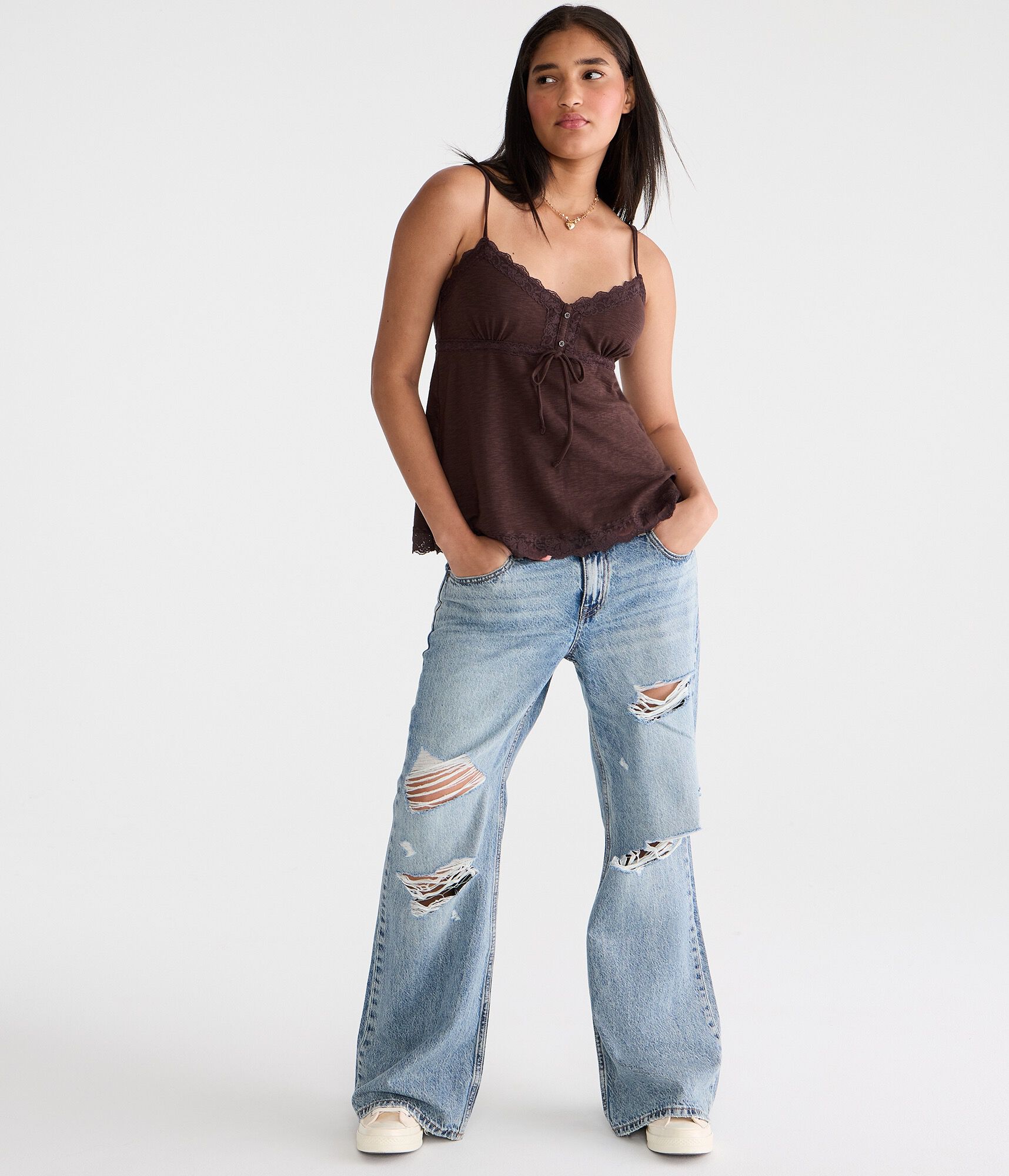 Lace-Trim V-Neck Babydoll Cami
