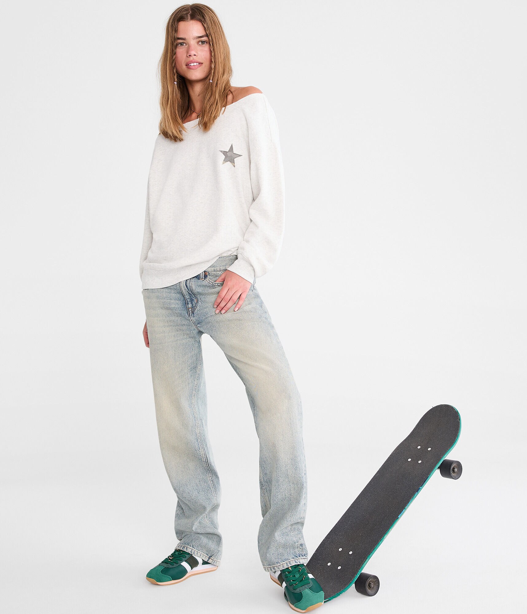 Cloud Soft Camo Star Off-The-Shoulder Sweatshirt