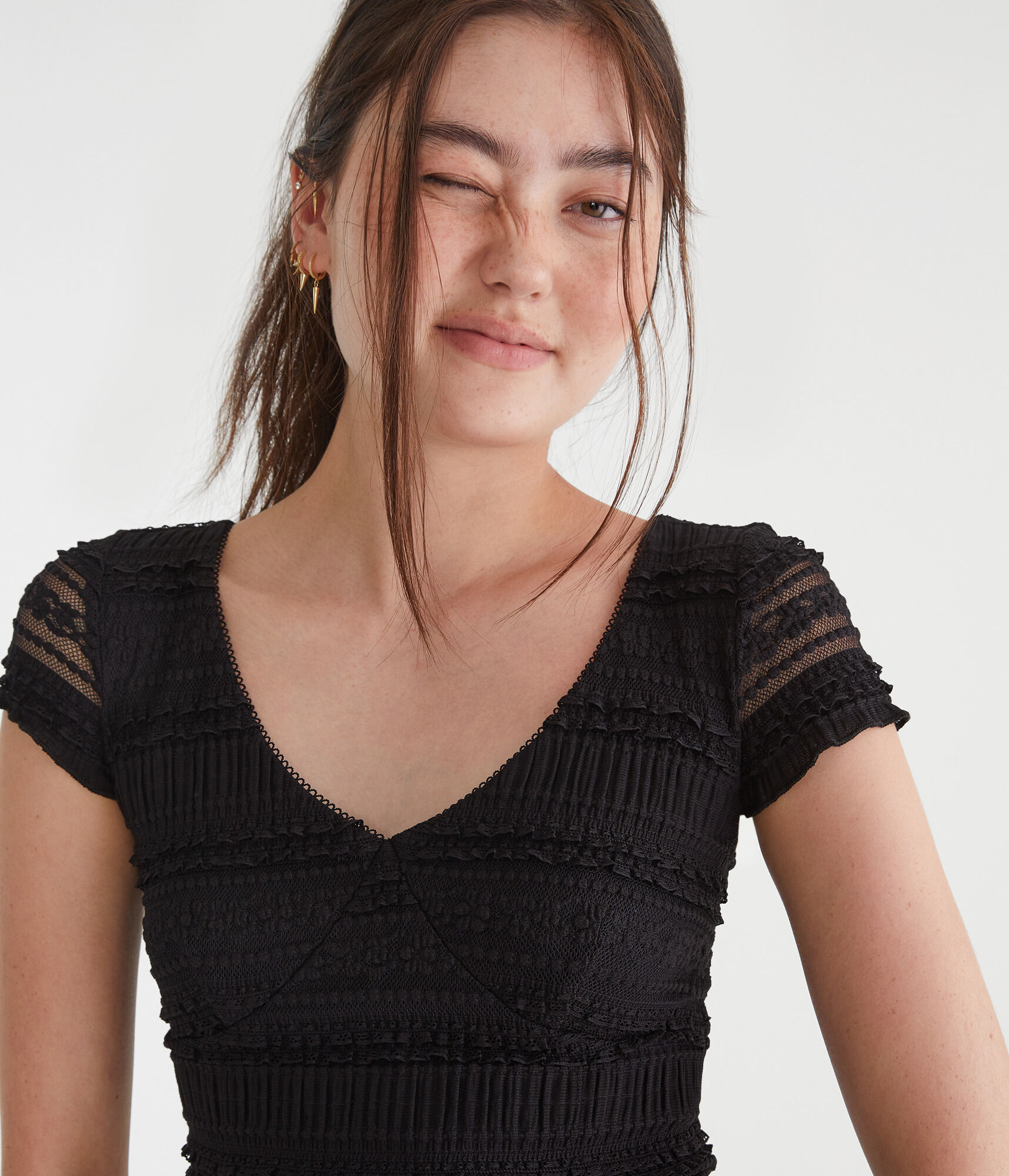 Textured Lace V-Neck Top