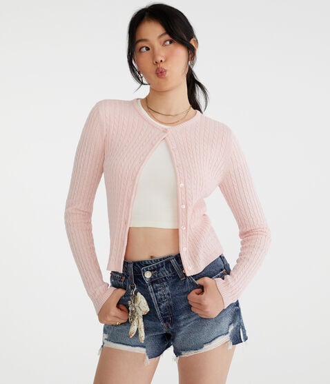 Cable Knit Crew Cardigan Cable Knit Crew Cardigan