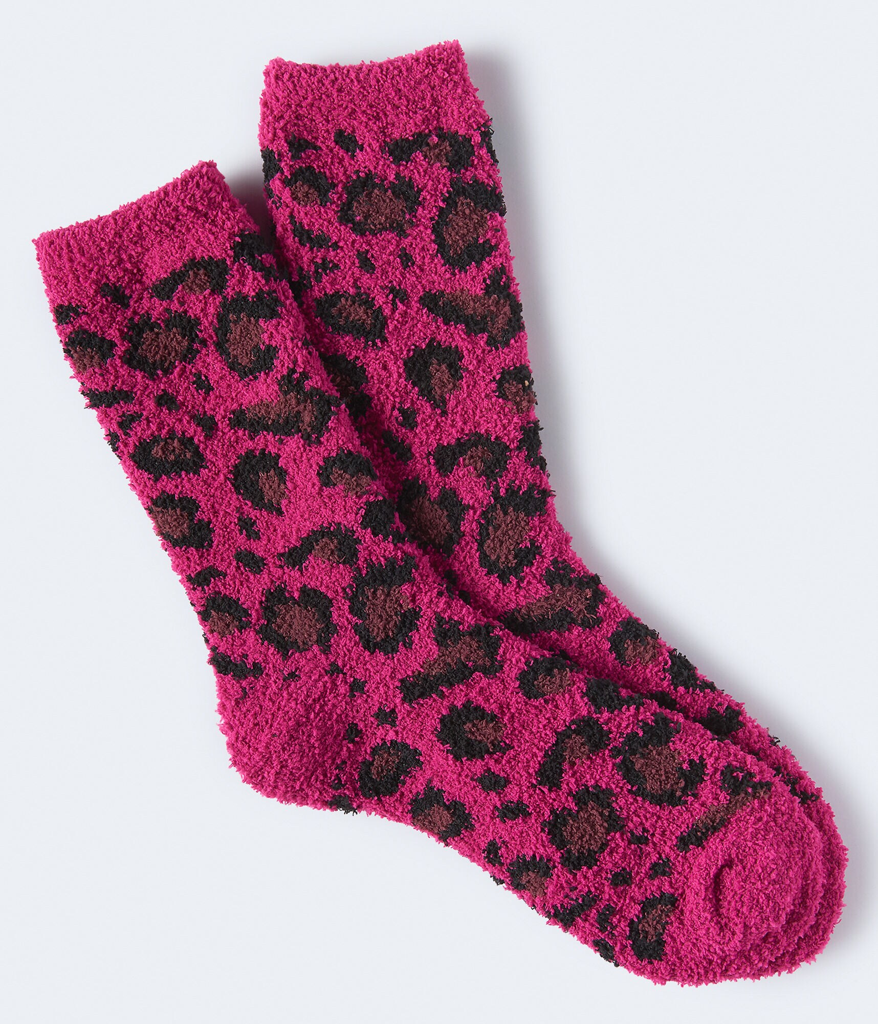 Leopard-Print Fuzzy Crew Socks