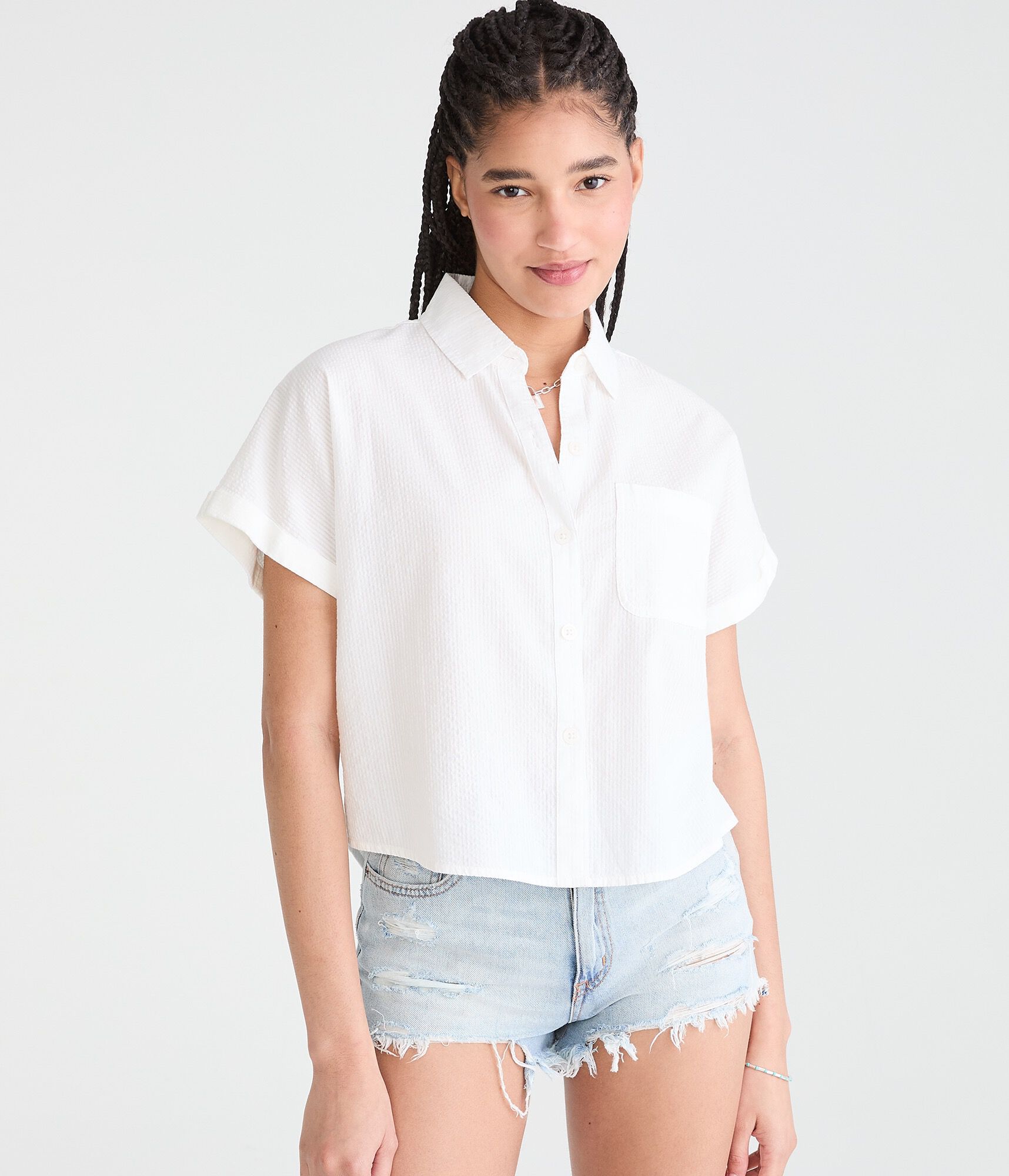 Seersucker Dolman Sleeve Camp Shirt