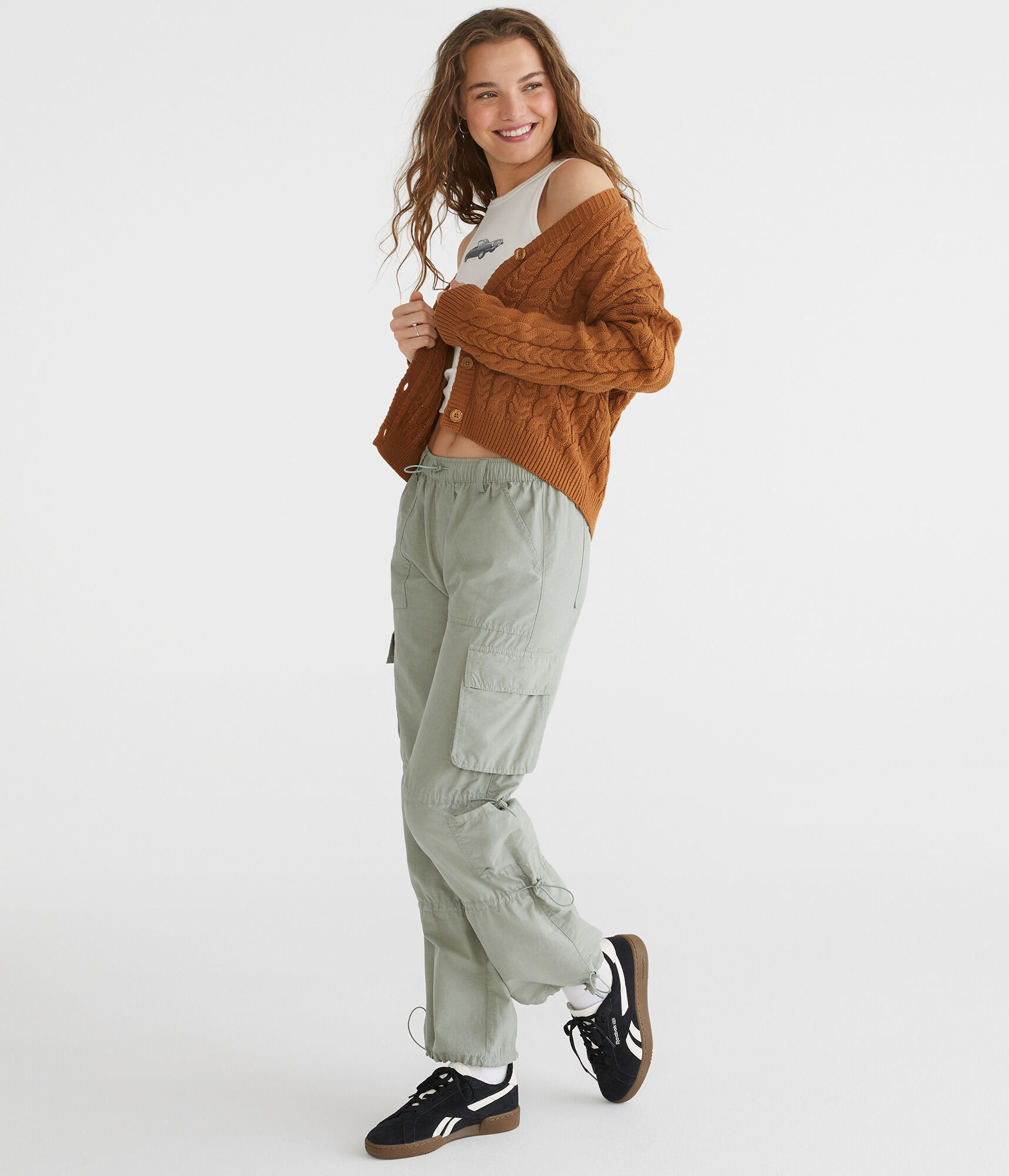 Mid-Rise Cargo Parachute Pants