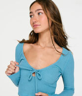 Long Sleeve Tie-Front Cropped Shrunken Tee