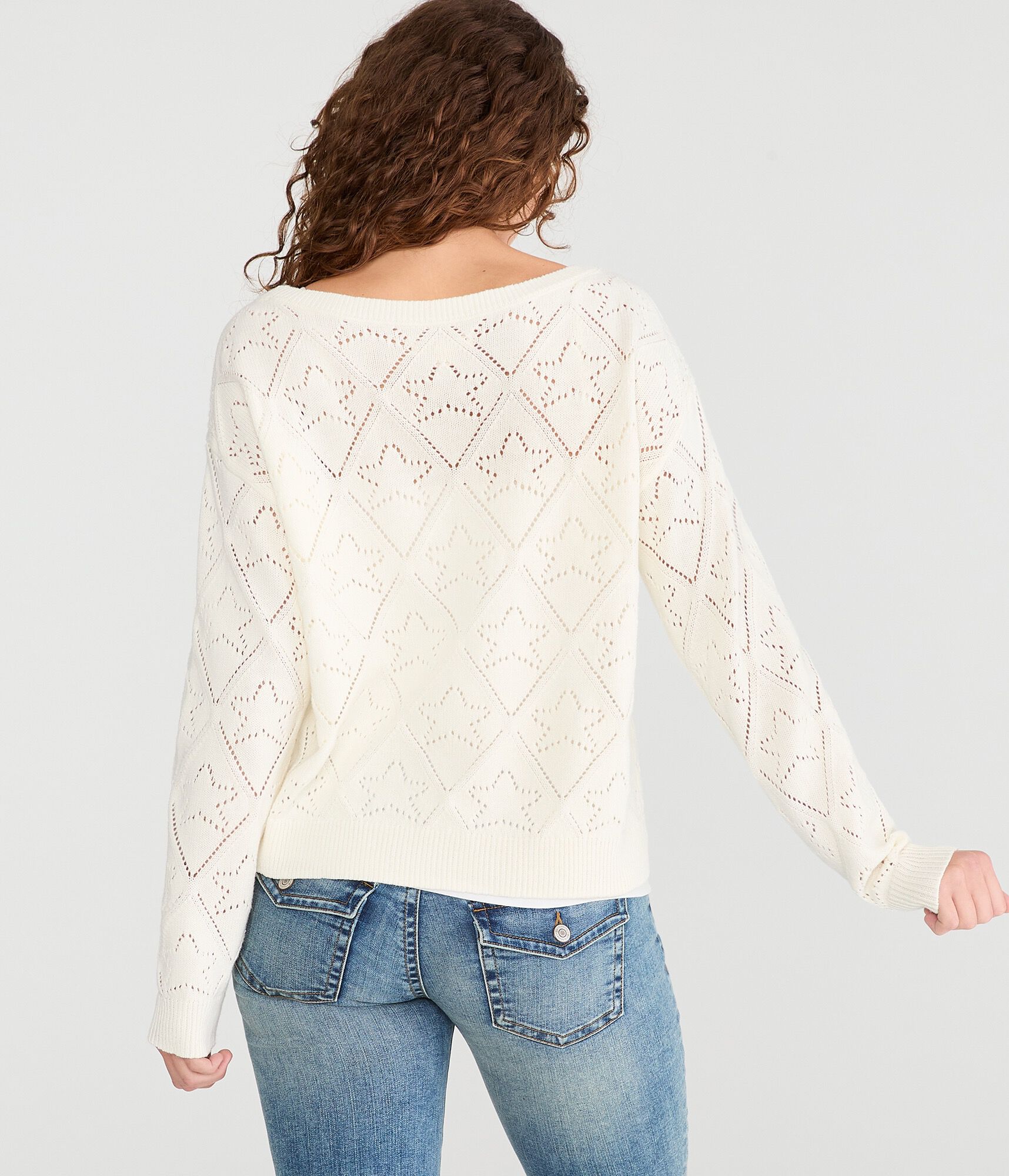 Slouchy Pointelle Star Slash-Neck Sweater