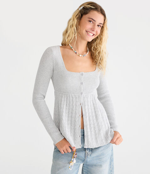 Cable Square-Neck Babydoll Sweater Cable Square-Neck Babydoll Sweater