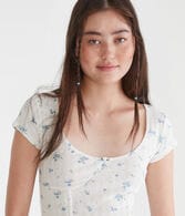 Floral Pointelle Scoop-Neck Top