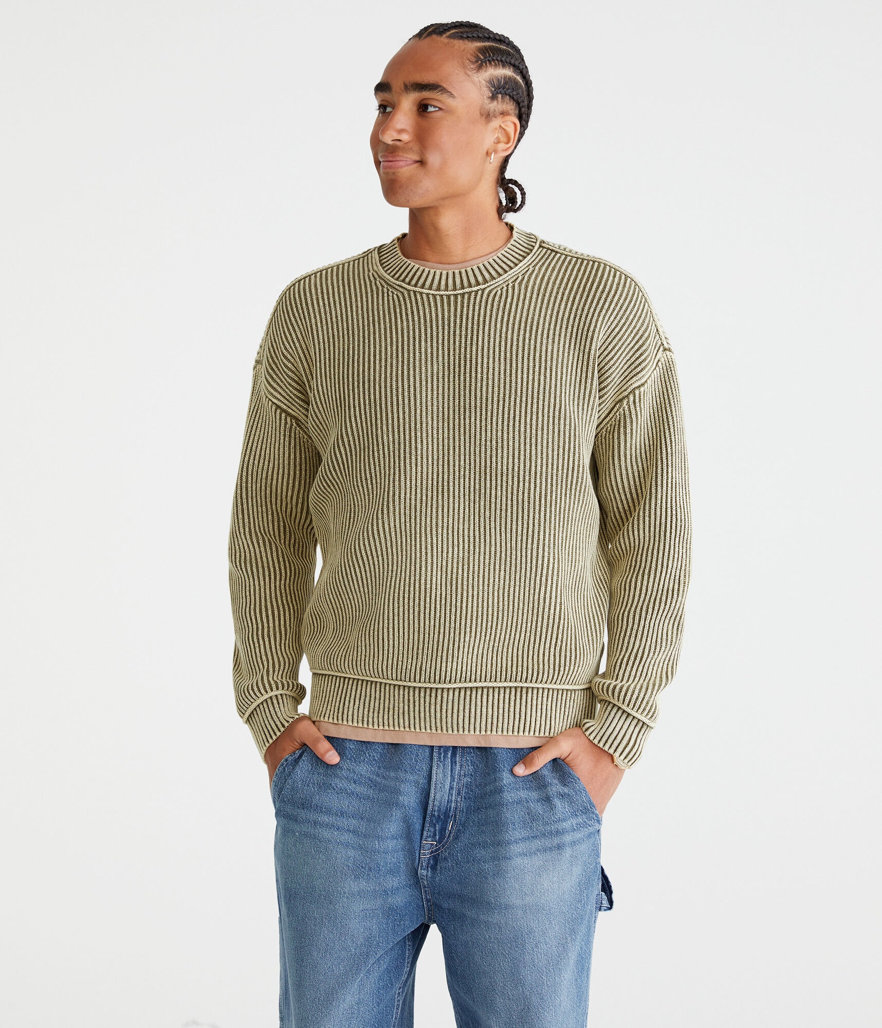 Solid Ribbed Crew Sweater