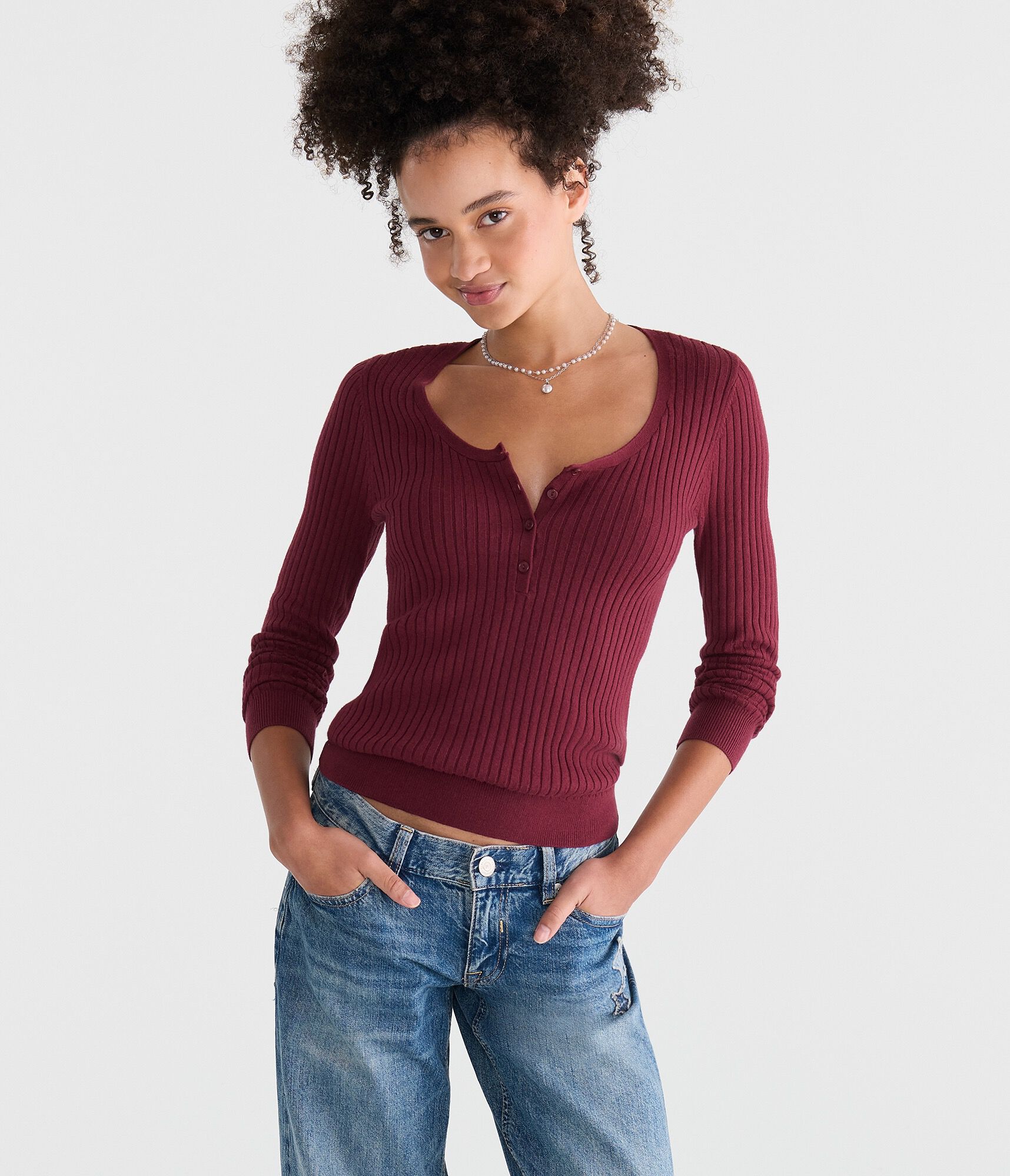 Ribbed Henley Sweater