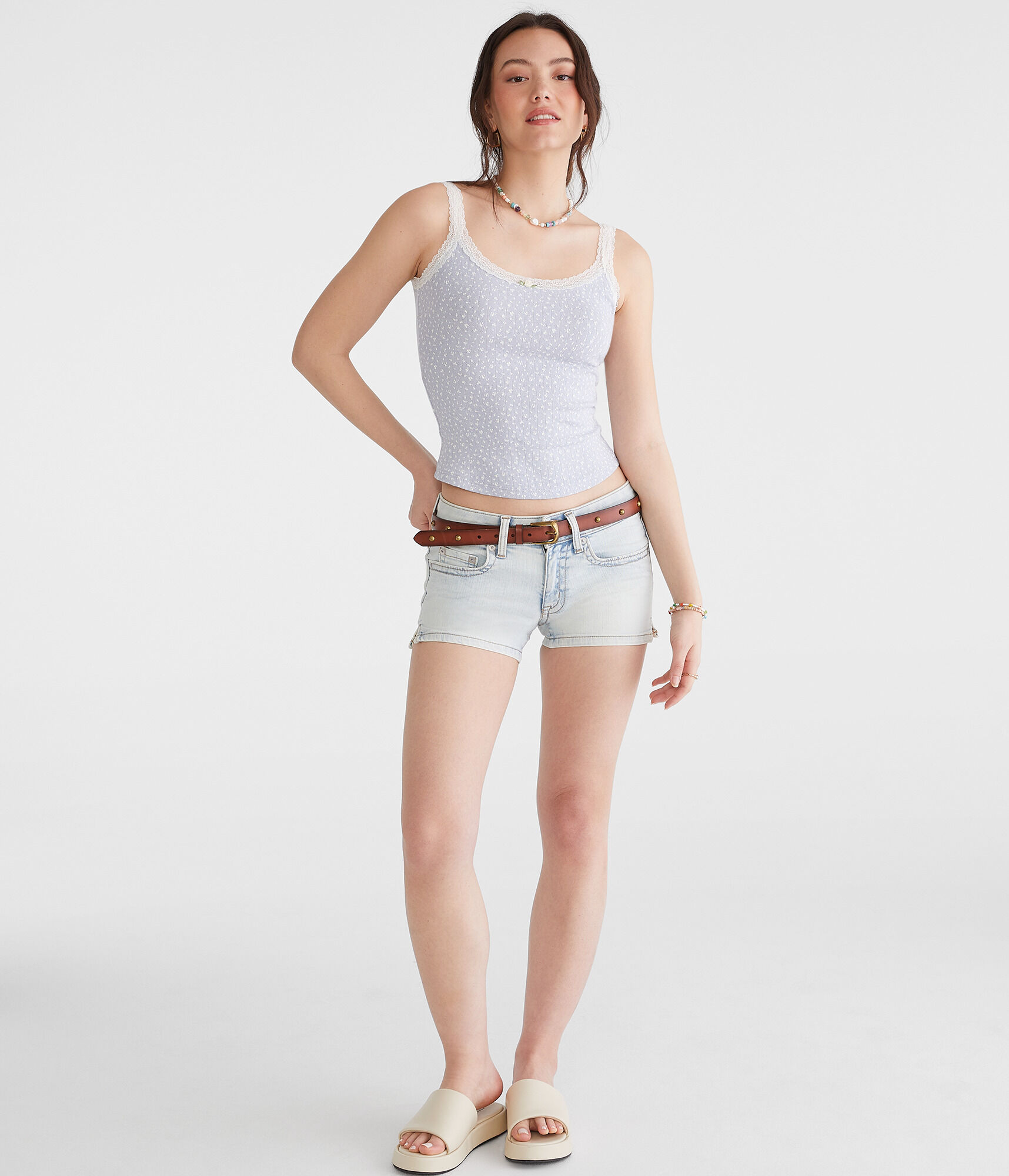 Floral Pointelle Lace-Trim Cami