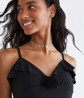 Ruffled Rose Asymmetrical Party Top