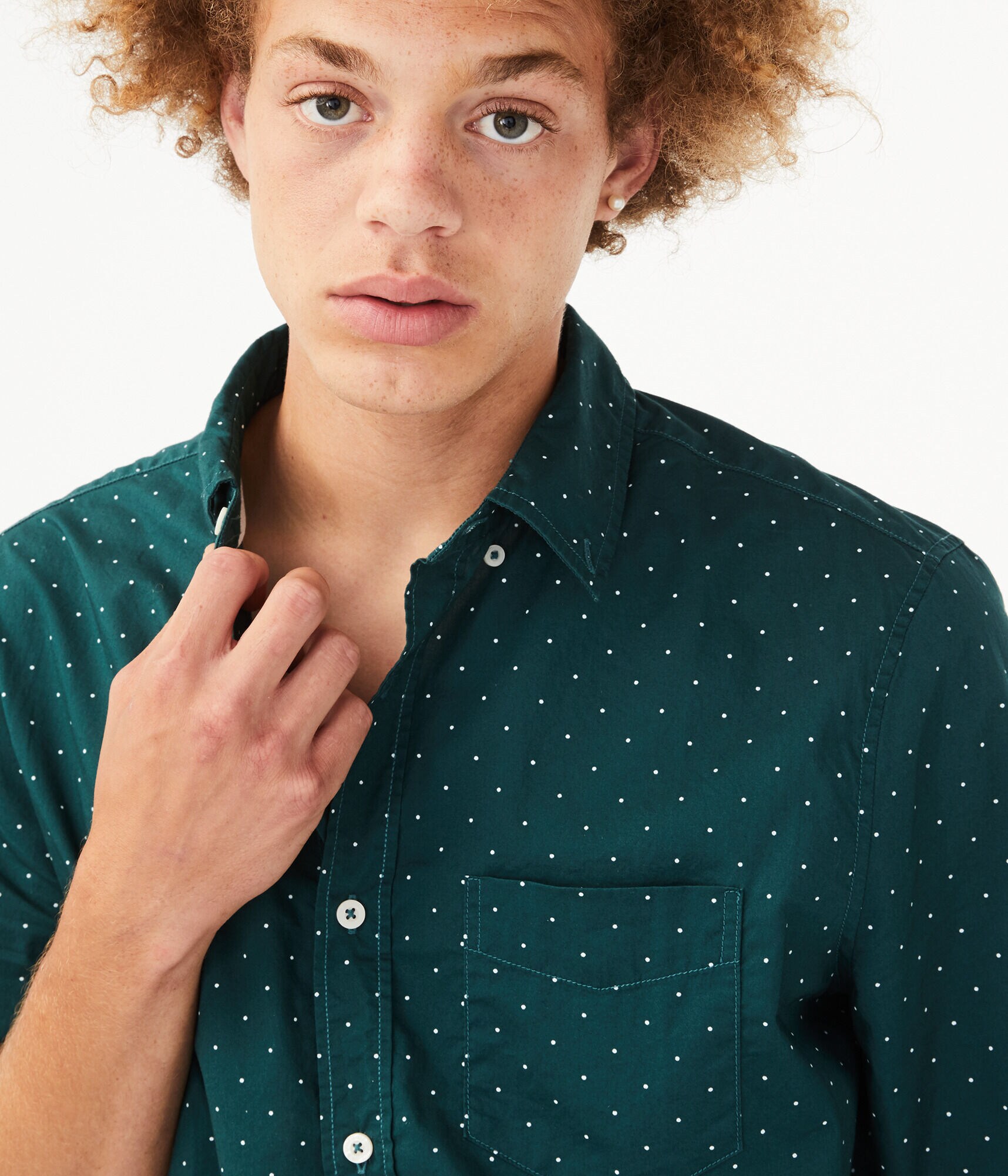 Long Sleeve Dot Button-Down Shirt