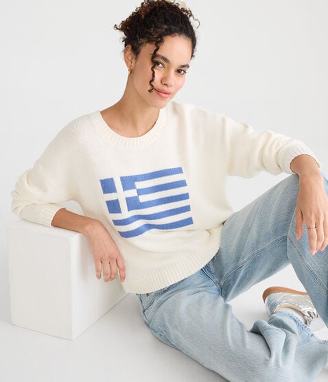 Greek Flag Slouchy Crew Sweater Greek Flag Slouchy Crew Sweater