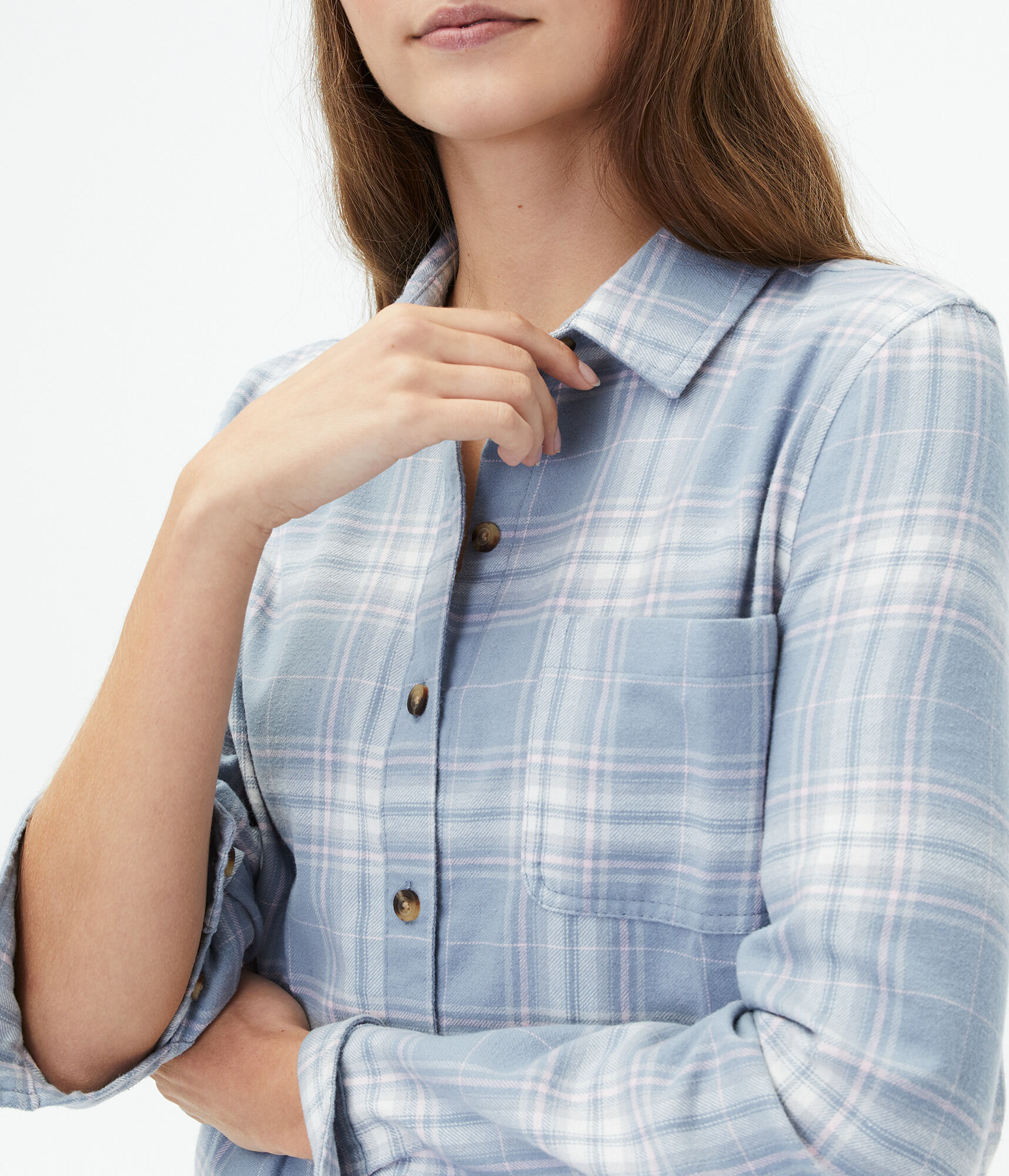 Long Sleeve Plaid Flannel Boyfriend Button-Down Shirt