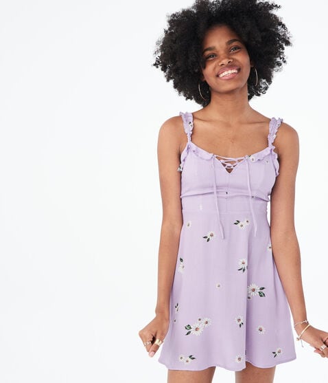 Floral Lace-Up Fit & Flare Dress