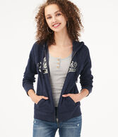 Sequin Logo Full-Zip Hoodie