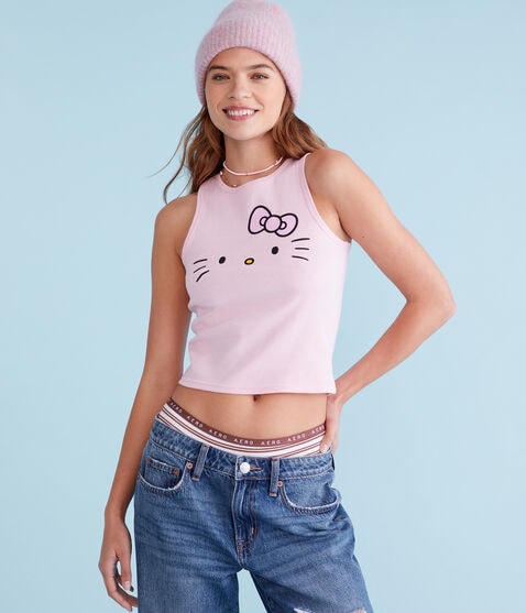 Hello Kitty Face Cropped High-Neck Tank