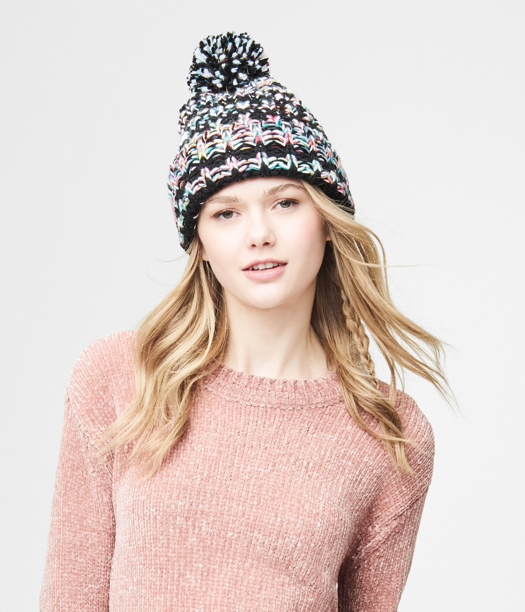 Chunky Dark Stripe Marled Knit Hat