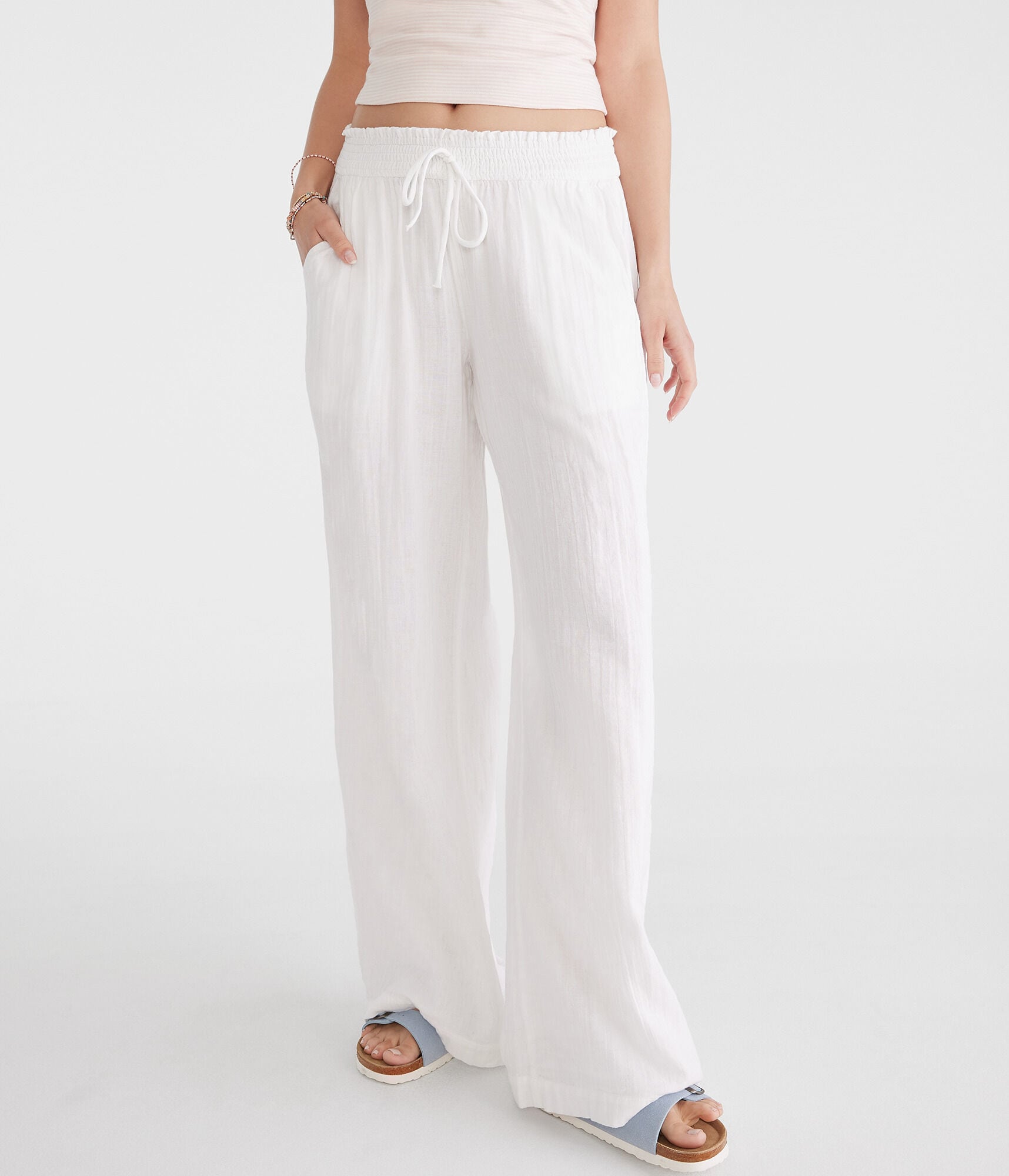 Gauze Wide Leg Drawstring Pants