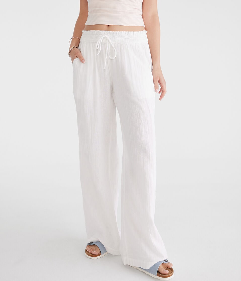 Gauze Wide Leg Drawstring Pants