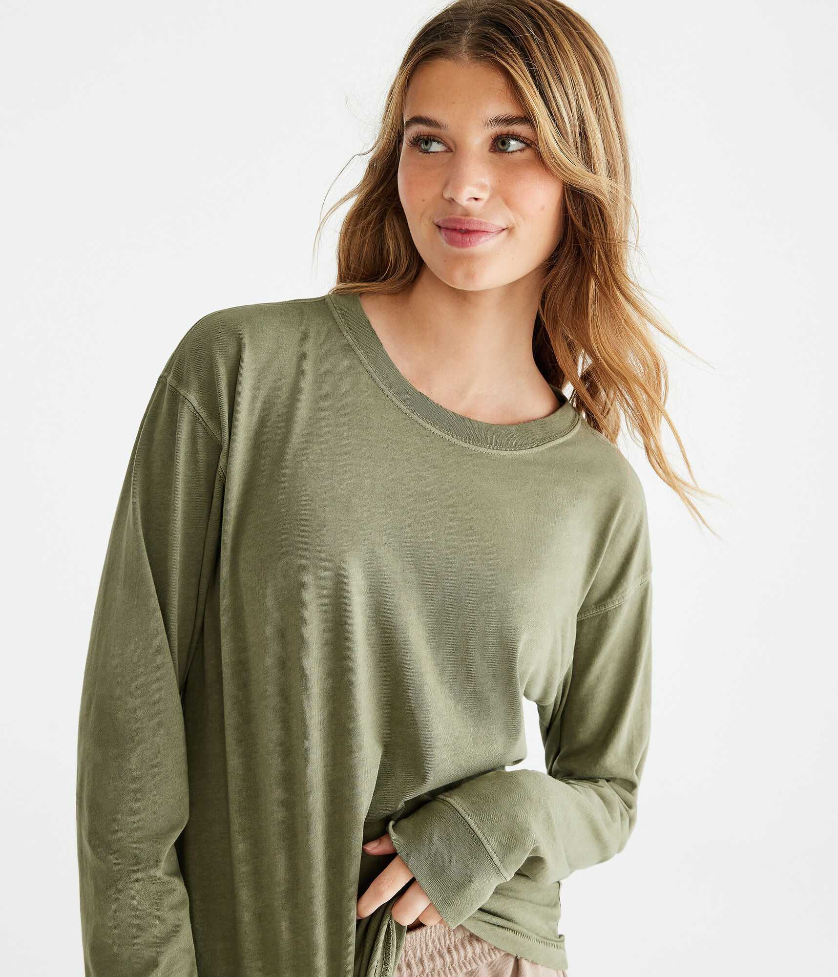 Long Sleeve Washed Loose Fit Crew Tee