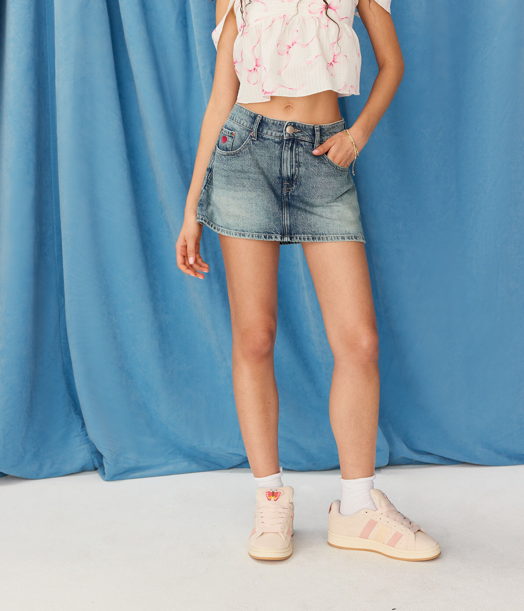 Demetra for Aero Low-Rise Denim Mini Skirt