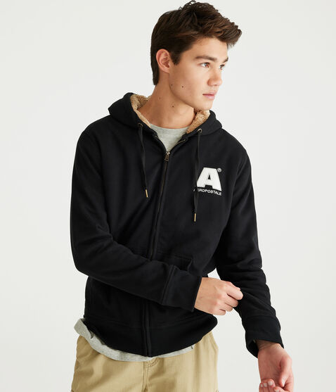 Aeropostale Logo Sherpa-Lined Full-Zip Hoodie Aeropostale Logo Sherpa-Lined Full-Zip Hoodie